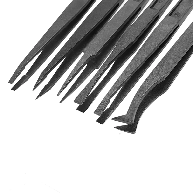 18PCS Precision Tweezer Set Plastic Anti Static Tool Kit Size 1/2/3/5/6/8 Each 3(Black)