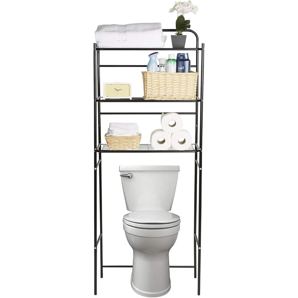 Over The Toilet Storage Rack, Bathroom Organizer, Bathroom Shelves, Metal, 23.5" L x 10.25" W x 70.5" H, Black 4