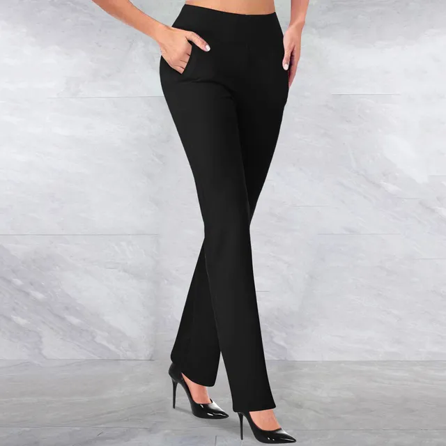 Spring Autumn Elegant Straight Pants For Women Casual Office Lady High Waist Stretch Trousers Solid Color Slim Pencil Pants 2