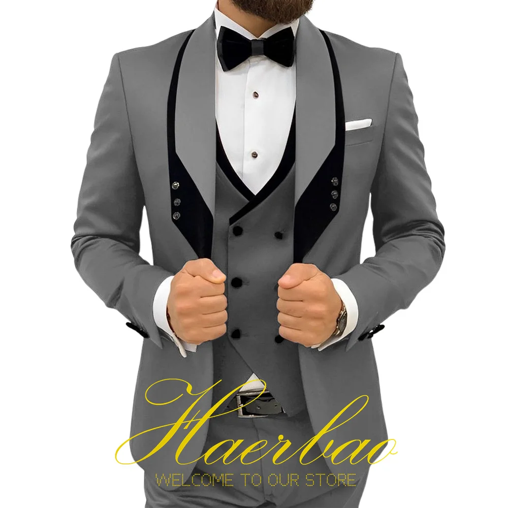 Men Wedding Suit  Vest Pants Jacket Three Piece Set Groom Tuxedo Fashion Design Formal Slim Fit Clothes for Male