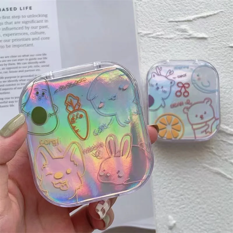DUOXIU1set Portable Super cute mini Contact Lenses Box Lens With makeup mirror remover Color eye storage box suit ping contact lenses tools
