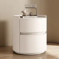 Table de chevet ronde en cuir de luxe légère, armoire de chevet de chambre à coucher, armoire de rangement de salon, armoires de rangement créatives pour chambre à coucher 4