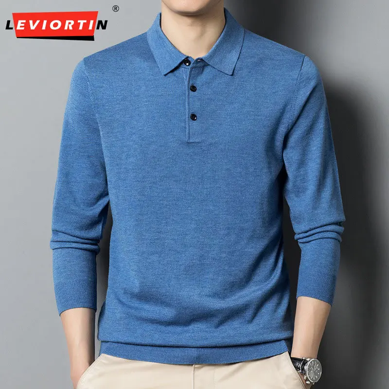 2023 Men's Knitted Polo Casual Bottom Shirt Autumn and Winter New Solid Long Sleeve Versatile Business Golf Sweatshirt M-4XL-y2k