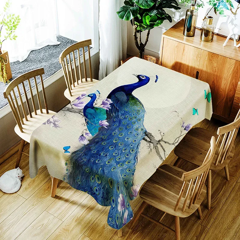 

Rich Peacock Tablecloth Creative Lotus and Vase Pattern Comfortable Waterproof Cloth Cover for Children Nappe De Table