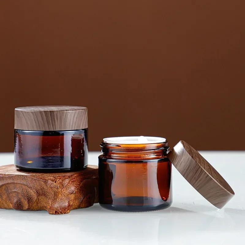 Dark Tan Cream Bottle Glass Separate Face Cream Eye Box Empty Container Refillable 5/10/15/20/30/50/60/100g