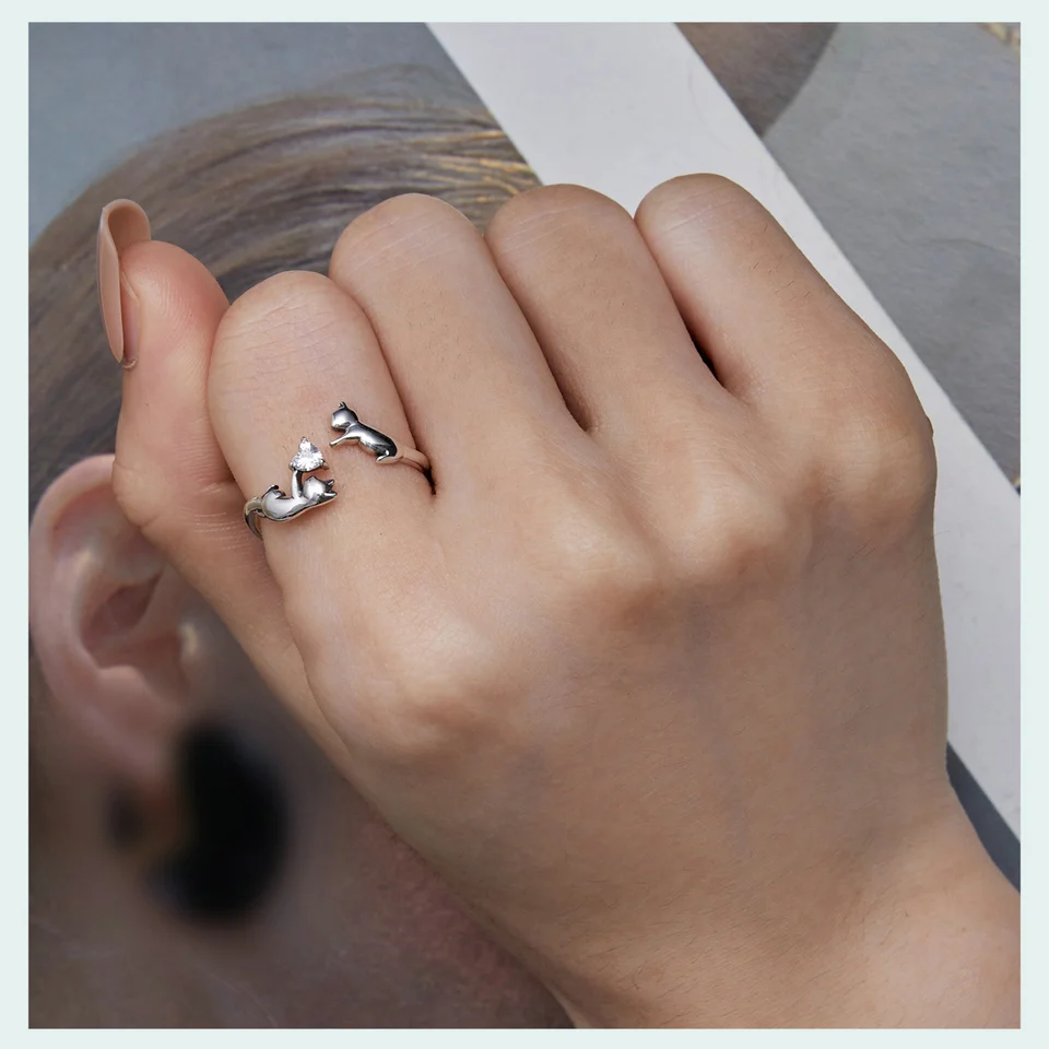 Sterling Silver Butterfly Tail Cat Adjustable Finger Rings for Girls - PeticaDeals