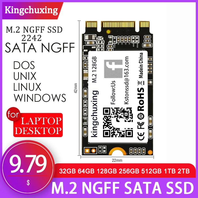 SSD Interno M.2 SATA Da 256 GB Kingchuxing - Formati 2242/2260/2280, Velocit&agrave; Lettura 500MB/s, Per PC E Laptop