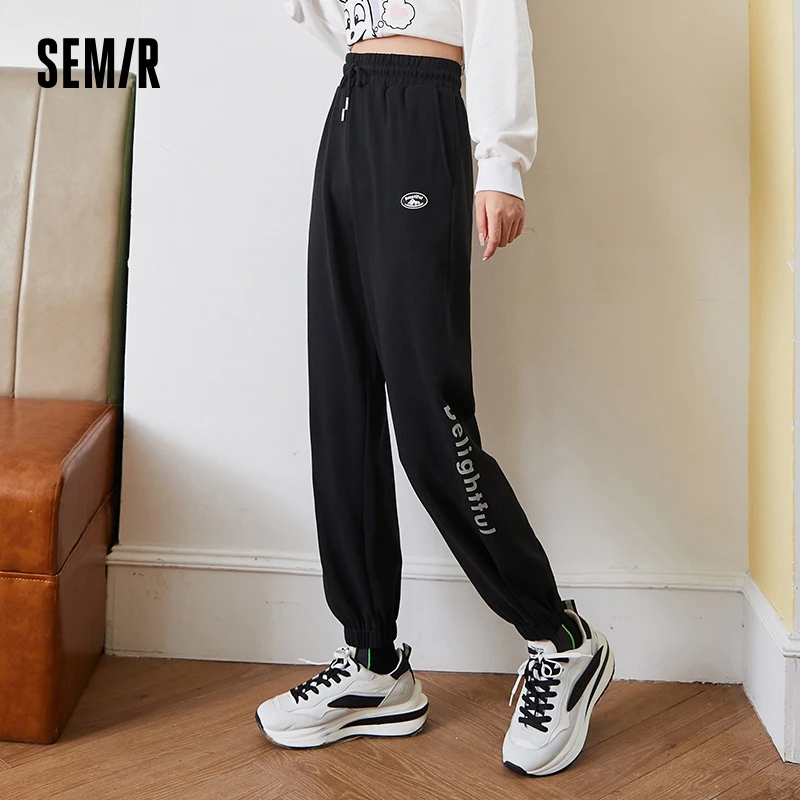 여성용 세미 캐주얼 바지, 루즈 레그 타이, 드로스트링 스포츠 스타일, 대비 색상 슬리밍 바지, 2023 용수철 가을 신상 