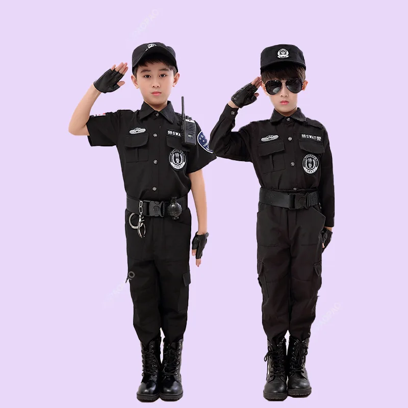 

Kids Traffic Special Police Halloween Carnival Party Performance Policemen Uniforms Kids Army Boys Cosplay Costumes 110-160CM