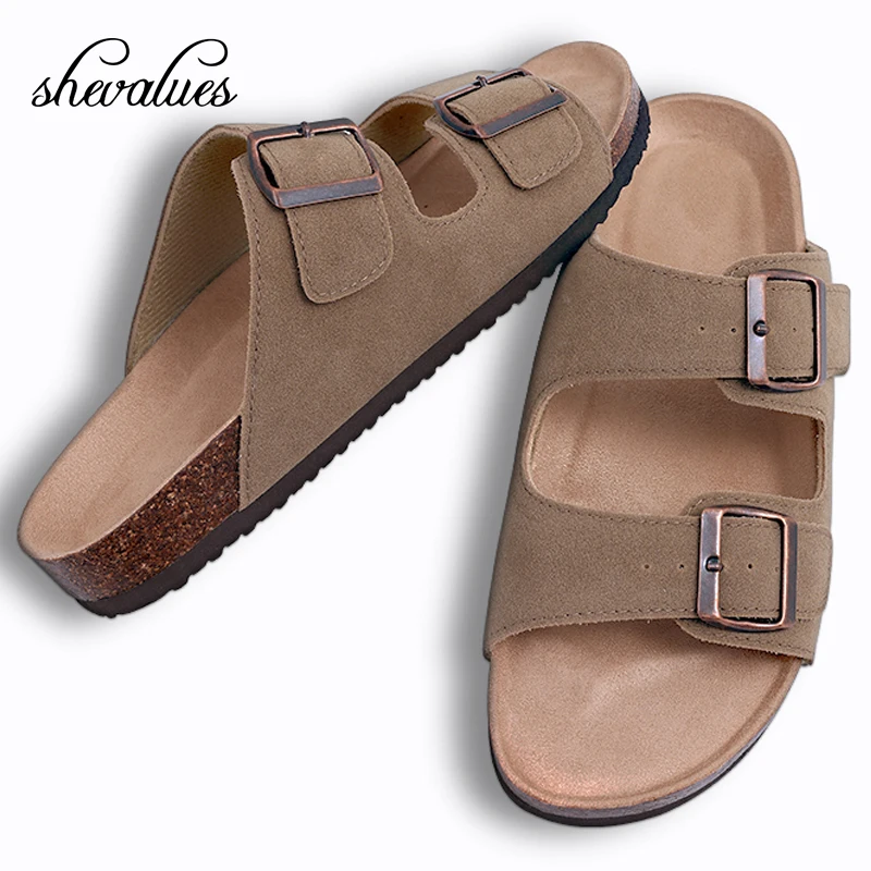 Shevalues Fashion Boston Clogs Women Suede Mules Sandals Cork Insole