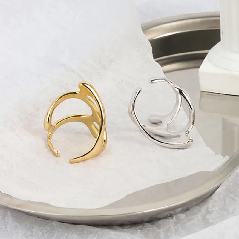 Gold Color Vintage Irregular Pleated Open Ring for Women Men Punk Liquid Metal Style Finger Y2K Accessories Fashion Jewelry