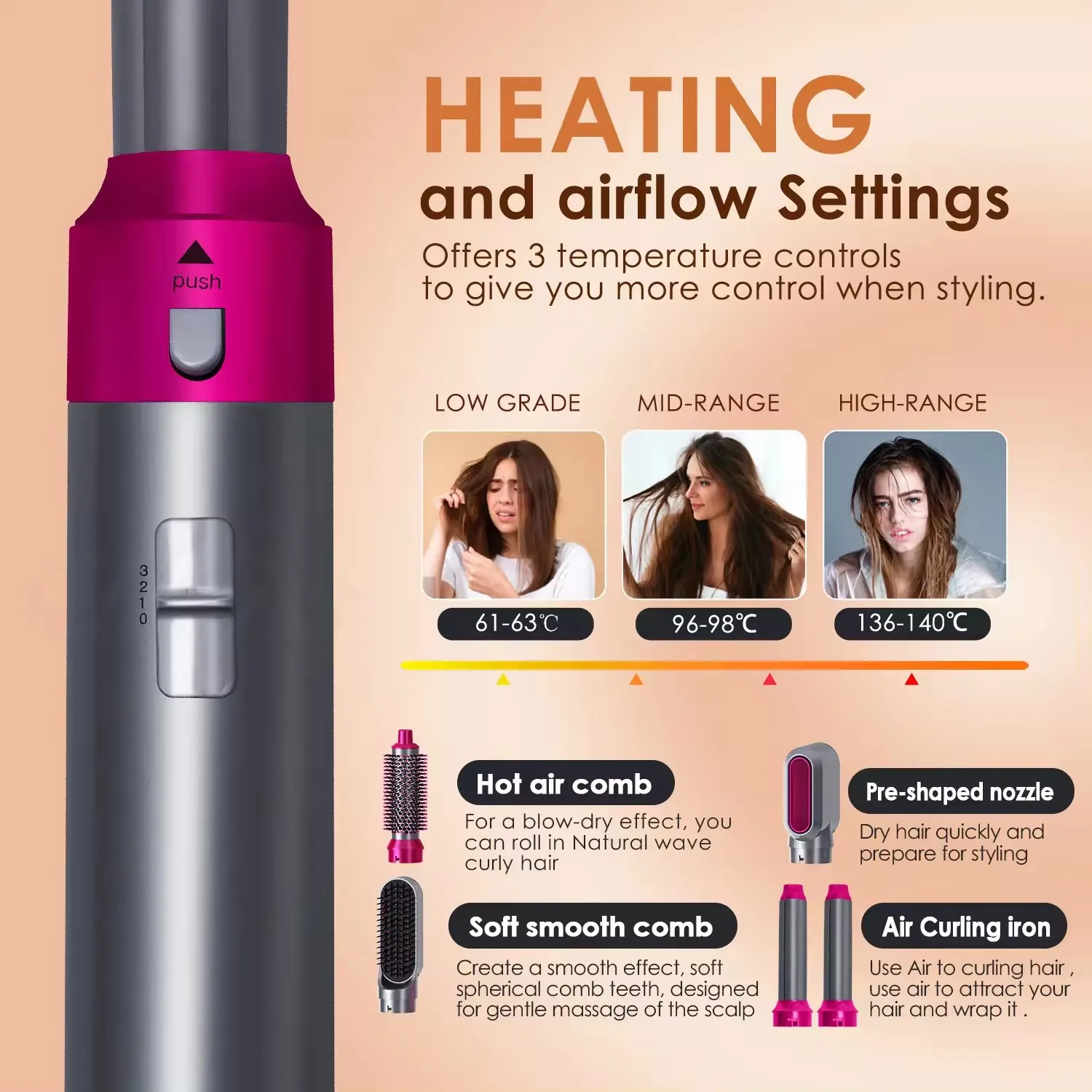 New Hair Dryer Multi Hair Styler 5 in1 Curling Iron Hair Straightener With Hair Brush Hairdryer For Hair Dryer Hair Multi Styler 2