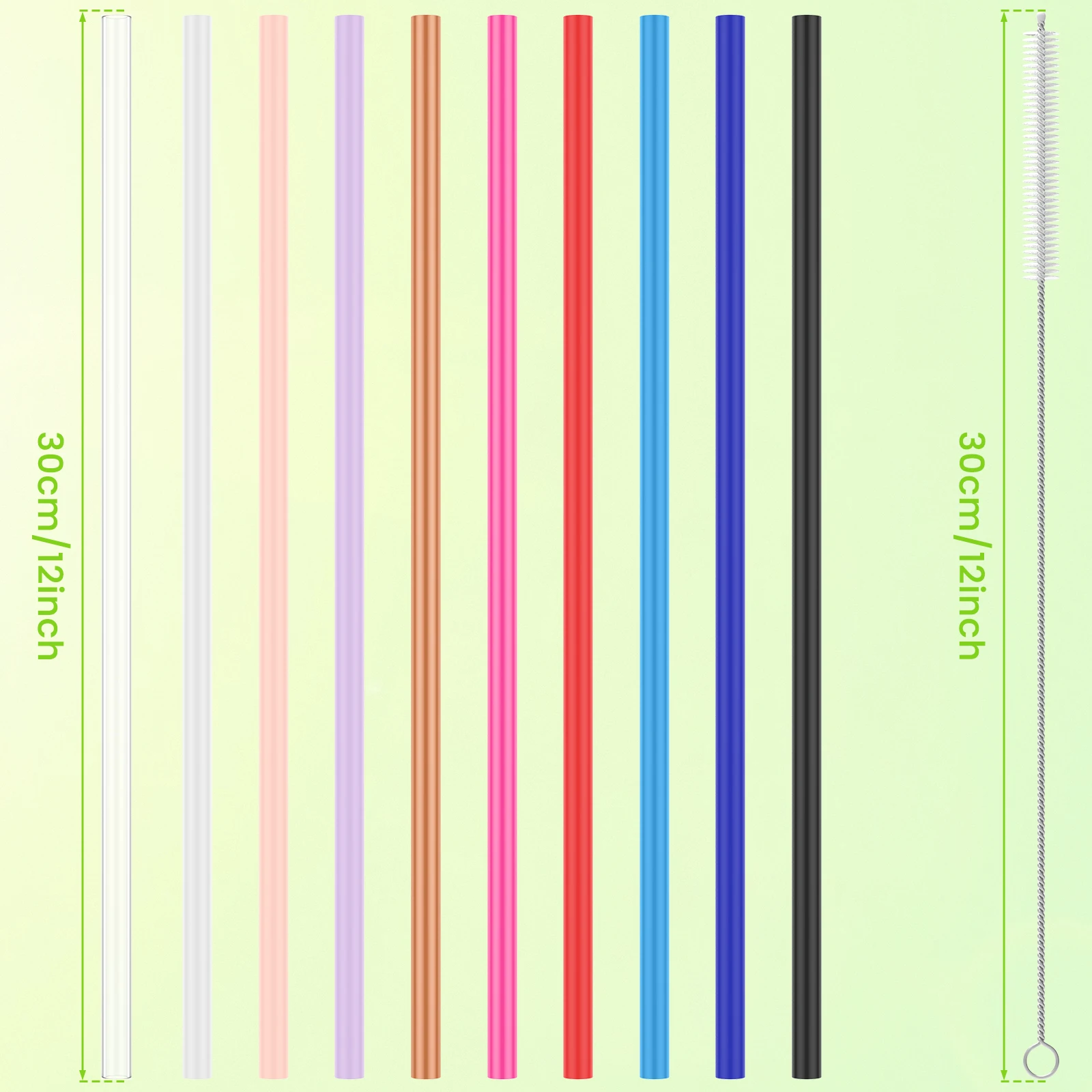 10Pack Reusable Straws with Clearing Brush 12in Long Replacement Straws 10 Colors Tumblers Straw Replacement Food Grade