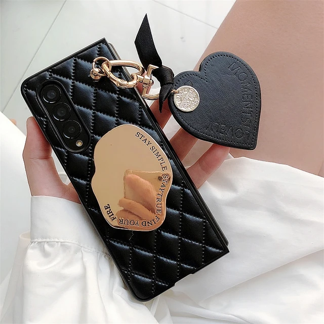 3D Camellia PU Leather Houndstooth Pattern Phone Cover For Samsung Galaxy Z  Fold 5 4 3 2 Crossbody Lanyard Pearl Bracelet Case - AliExpress