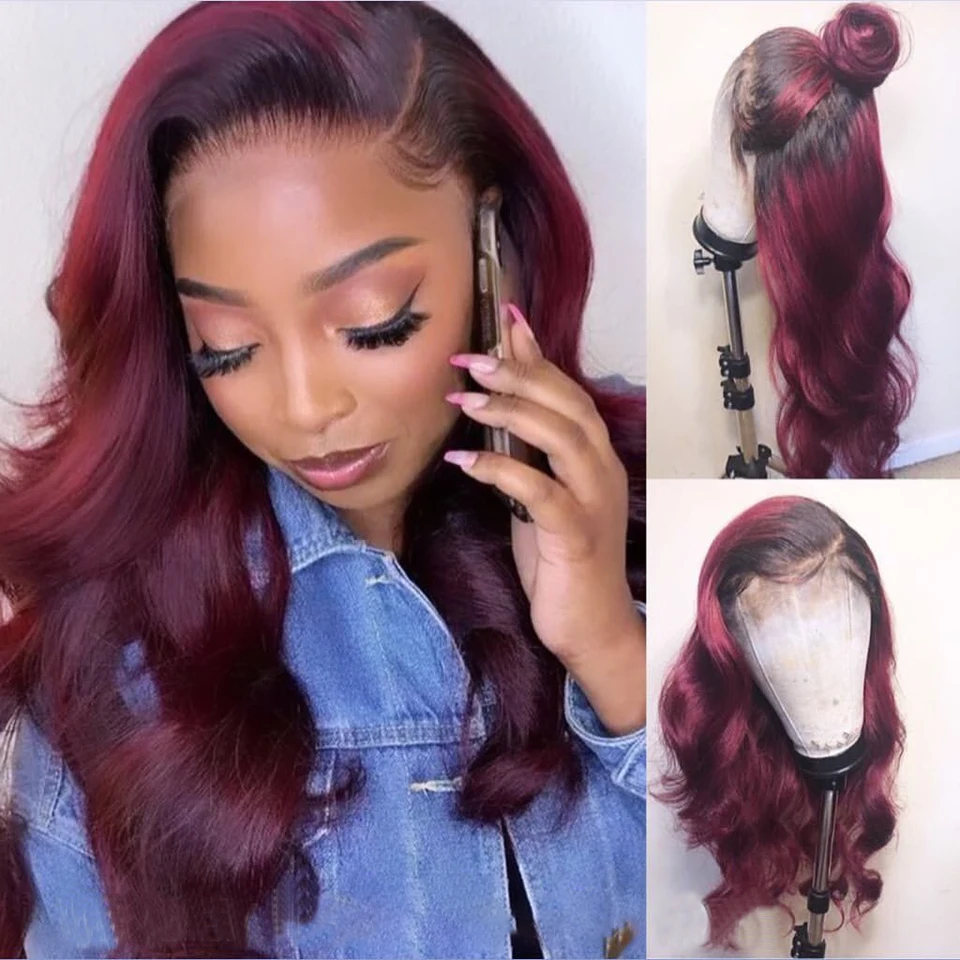 1B 99J/Burgundy 13x4 Body Wave Lace Front Human Hair Wigs For Women HD Transparent Lace Frontal Wig Colored Red Human Hair Wig lace front wigs