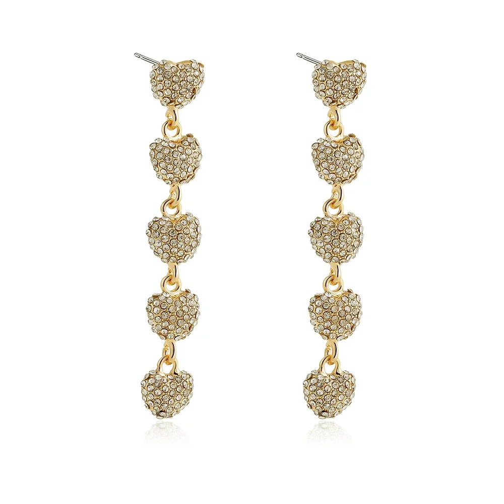 Full Zircon Tiny Heart Long Tassel Dangle Earrings Hot Sale New Waterproof Ear Stud Bride Wedding Jewelry Luxury Accessories