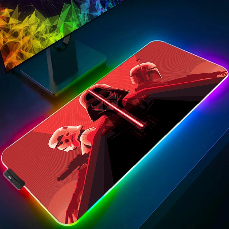 Boba Fett Star Wars RGB Gaming Mouse Pad Laptop Computer Offices Desk Mat Anime Mouse Mats Pc Accessories Anti-skid Mousepad office accessories the force awakens gaming mouse pad cool laptop desk mat mousepad anti skid computer offices thicker game mats