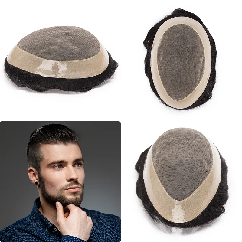 Human Hair Toupee Men's Capillary Prothesis Fine Mono Natural Hair System 6"