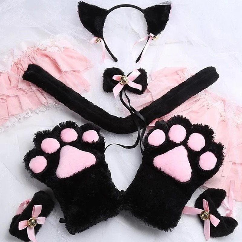 AMind4U Accesorios de disfraz de gato para mujer, gargantilla, orejas de gato y cola (negro AMind4U Accesorios de disfraz de gato para mujer, gargantilla, orejas de gato y cola (negro