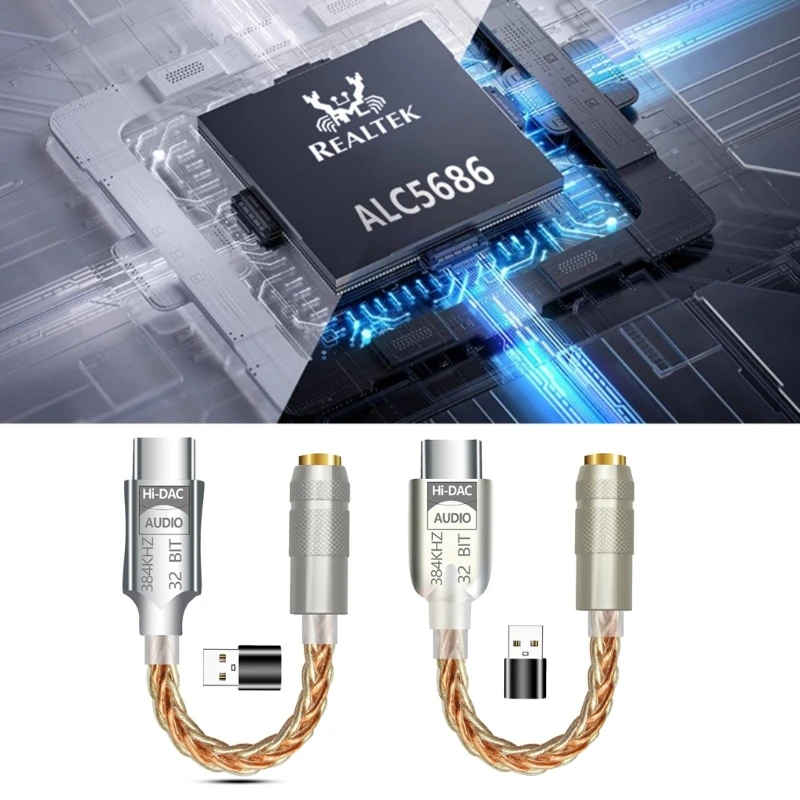 USB C DAC 컨버터, 32 비트 384KHz USB C-3.5mm 어댑터, ALC5686 칩, USB C 헤드폰 어댑터, 3.5mm DAC, 직송