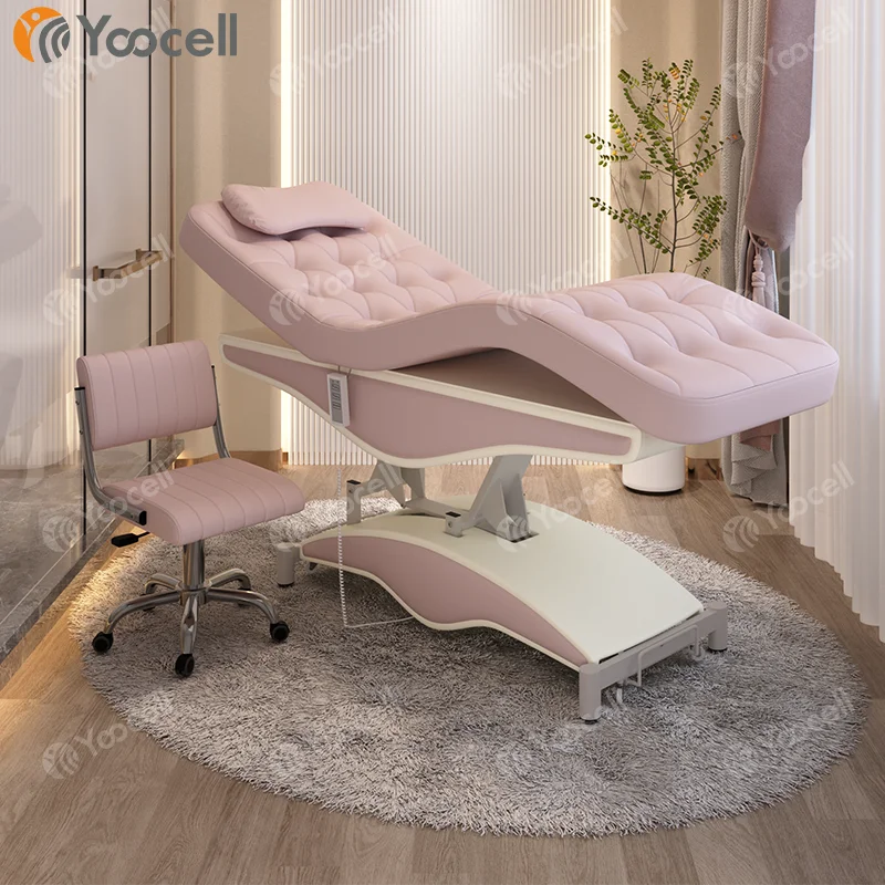 

Роскошный современный розовый массажный стол Yoocell, косметическая кровать для спа, Электрический 4-моторный стул для лица, кресло для салонов красоты, распродажа