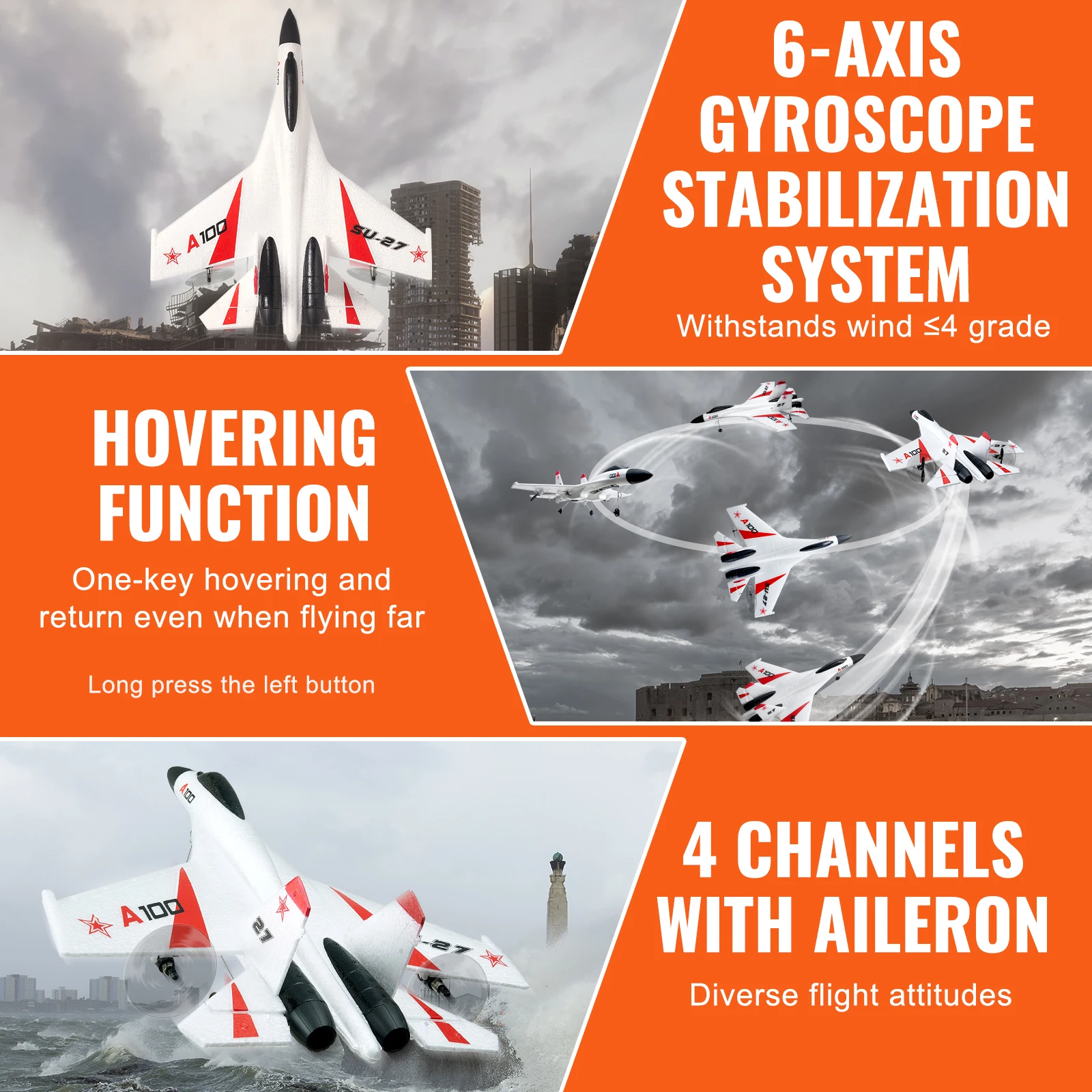 VEVOR SU27 RC Plane 2.4G  Remote Control Flying Model Glider Airplane with 2 Batteries Aircraft Foam Toys for Children Gifts 4