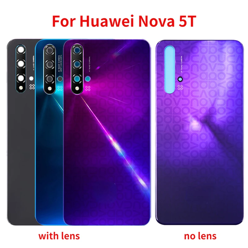 

New Back Glass Housing For Huawei Nova 5T Battery Back Cover Panel Rear Door Case With Camera Lens Adhesive Replace