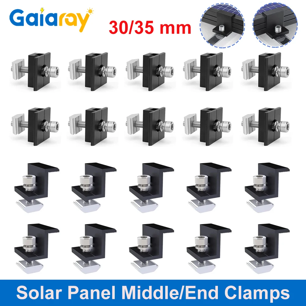 10PCS 30mm 35mm 솔라 브래킷 장착 클램프 PV 패널 조정 가능한 중간 클램프 엔드 클램프 고정 솔라 모듈 용 솔라 레..