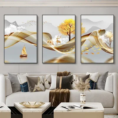 thumbnail image 1 of 3 cuadros de arte de pared abstractos con cinta de lujo nórdico, póster moderno con impresión de paisaje, pintura decorativa para sala de estar y hogar, 1 of 5