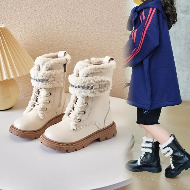 

2023 New Fashion Girls Boots Cool Versatile Children Ankle Snow Boots Non-slip Breatheable New Black Kids Snow Shoes Ski Boots
