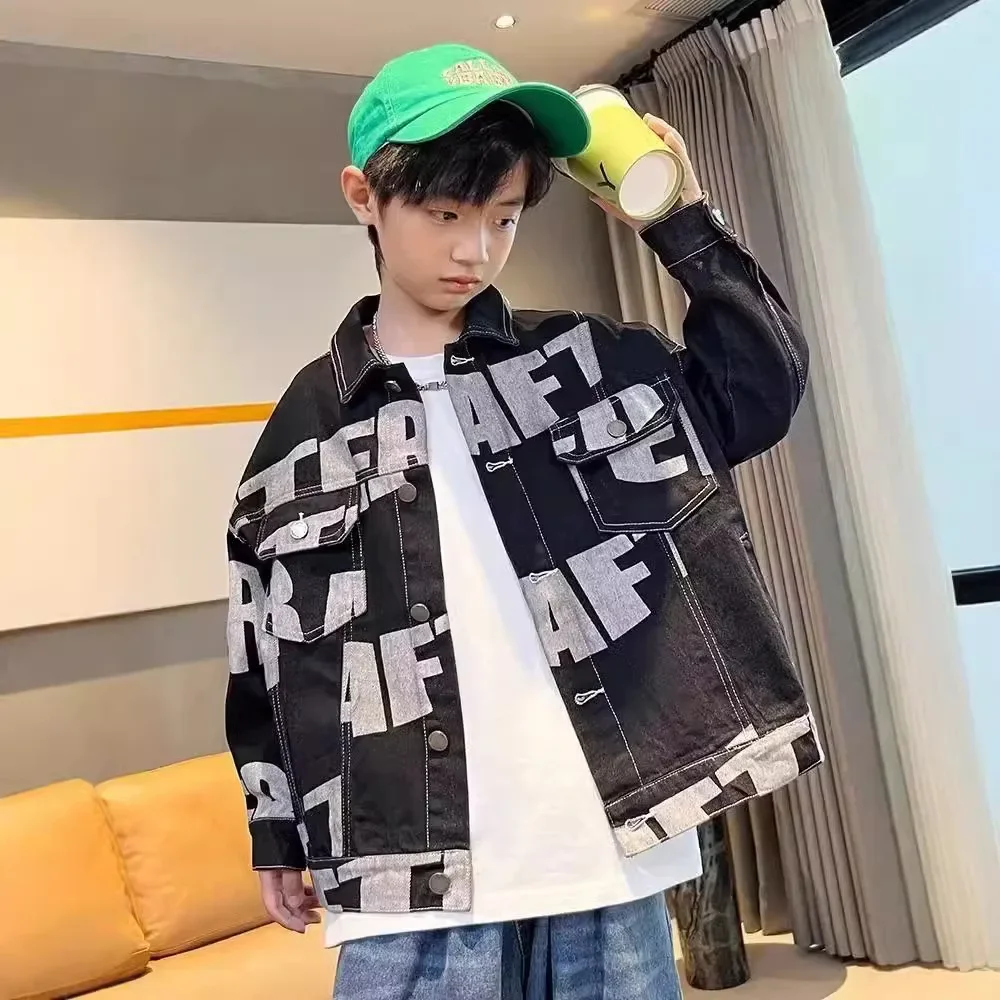 Stylish Loose Boys Denim Jacket Autumn Wear Korean Version Children's Shirt Trendy Middle And Large Children's Jacket