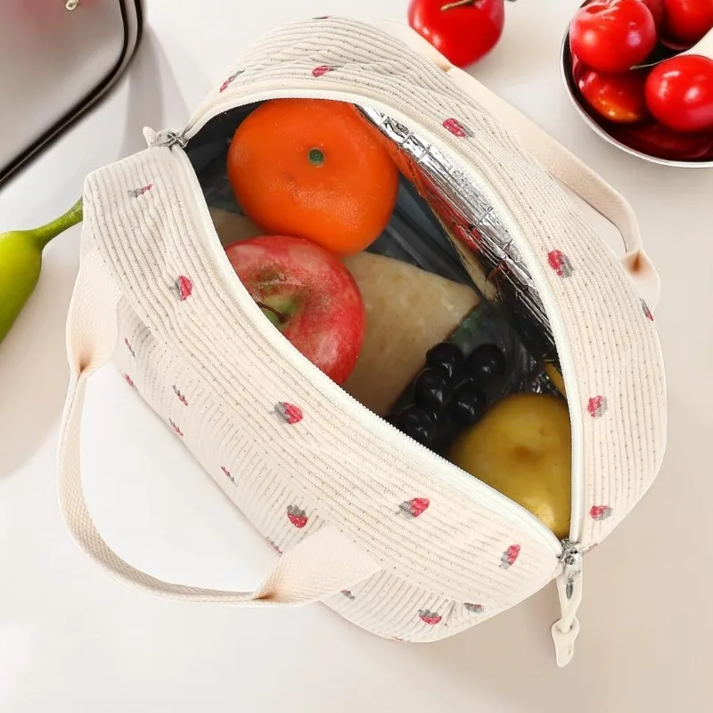Corduroy Lunch Bag Thermal Insulation Lunch Box Storage Handbag Multifunctional Kid School Cooler Bag Picnic FoodPouch Loncheras