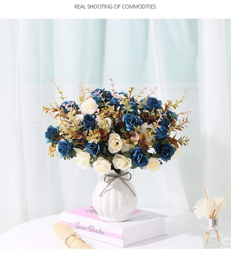 12 Köpfe Rose Künstliche Blumen Gefälschte Zwei Farbe Blumen Mit Stielen Gefälschte Rosen Blumensträuße Hause Hochzeit Weihnachten Party Dekor – Detail 3