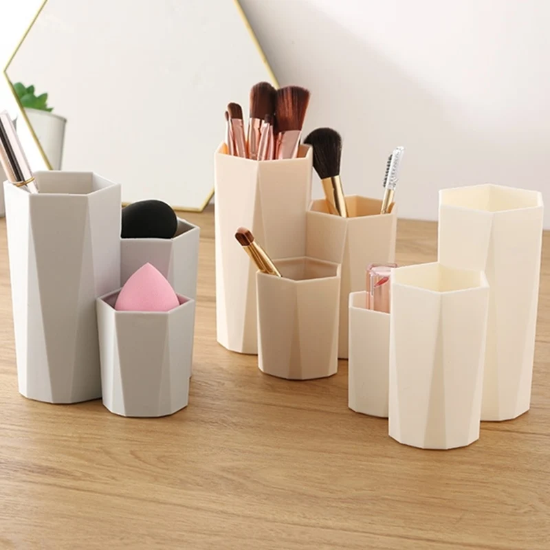 Polish Nail Brush Box 3 Lattices Organizer Storage Tools Desk Case Jewelry Cosmetics Office Table Rack Holder Make up Pen 4