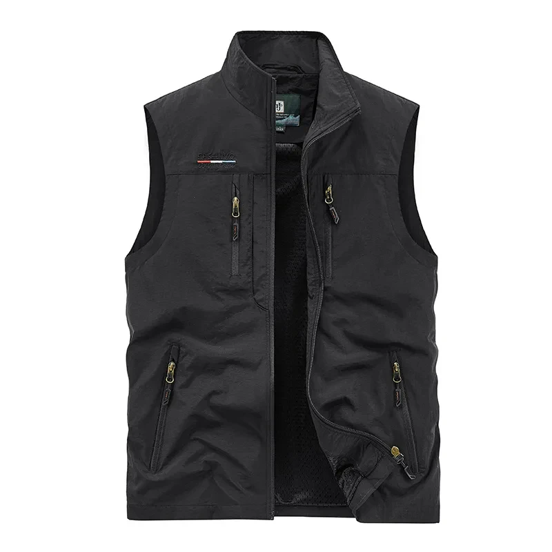 M-6XL 낚시 하이킹 멀티 포켓 캐주얼 루즈 조끼 남성용, 레저 조끼 재킷, 단색 툴링 스타일 얇은 조끼