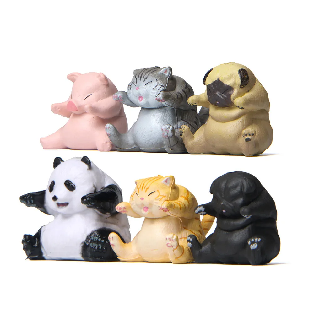 

6PCS/Sets Angry Animals Dogs Cats Piggy Models Toys for Kids Childrens Funny Cute Panda Miniature Figurines Home Decoration Gift