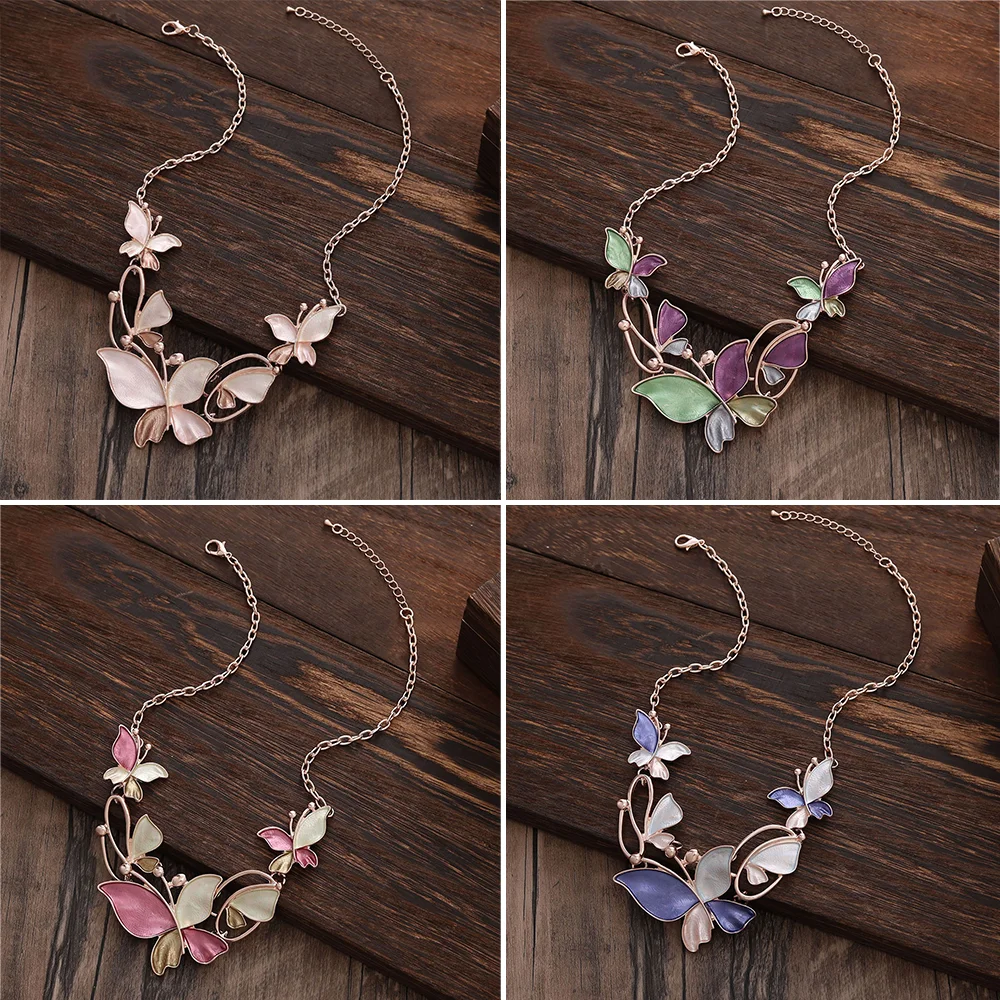 

2024 New Vintage Butterfly Enamel Necklace Irregular Unique Bohemian Style Design Beach Romantic Jewelry Accessories for Lover