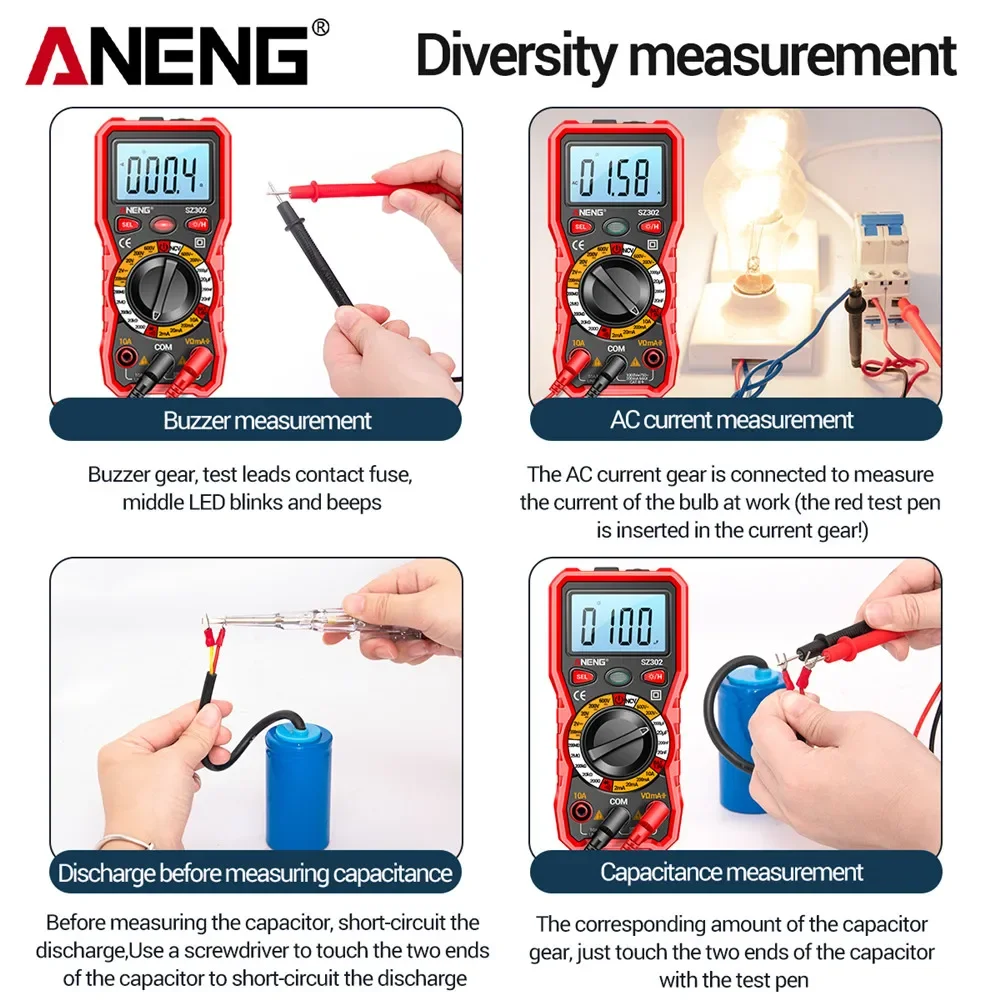 Digital Multimeter 220V Resistance Capacitance 2000 Counts NCV Multimeter Tester Battery Powered High Precision with LED Lights digital multimeter,multimeter tester