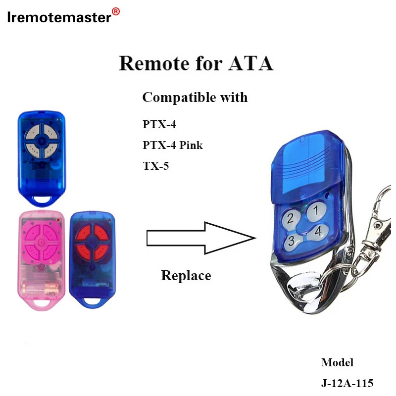 For ATA PTX4 Remote Control Garage Door Opener Blue 433mhz Rolling Code Compatible SecuraCode CRX-1 CRX-2 AM Receiver ATA TX5