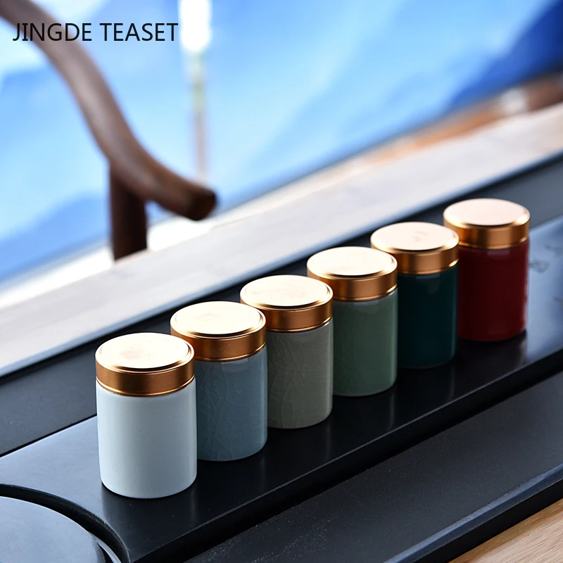 Tea Canister Mini Ceramics Tea Caddy Oolong Tieguanyin Containers Travel Tea Bag Sealed Jar Coffee Powder Canister