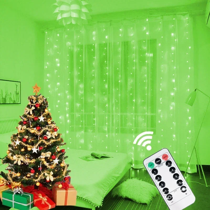 1 cortina de luces LED de 3 x 3 m, luces navideñas, guirnalda navideña para árbol de Navidad con 8 modos de control remoto, decoraciones navideñas para fiestas y el hogar