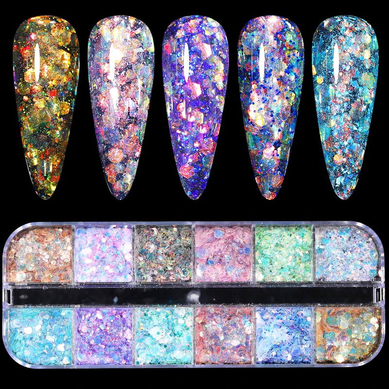Nail Flakes 1 Box Aurora Nail Sequins Crystal Thin Irregular Butterfly Star Sparkly UV Gel Polish Manicure Art Decorations