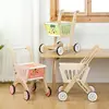 Colorful Shopping Cart Wooden Household Toys Baby Stroller Three Colors Trolley Toddler Cart 1