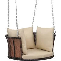 2.4 FT 1-Person Use Round Rattan Porch Swing Outdoor Support 440 LBS with Cushions & Adjustable Chains, Patio Wicker Swing 1