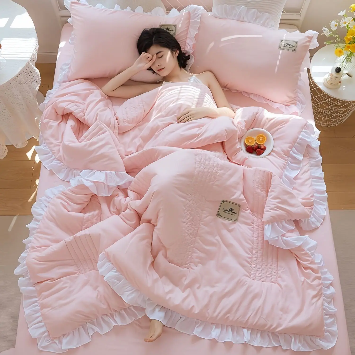 Summer Quilt Set Korean Version Lace Summer Cool Quilt Washable Cotton Machine Washable Summer Quilt Sheets Two Person Air-conditioned Quilt