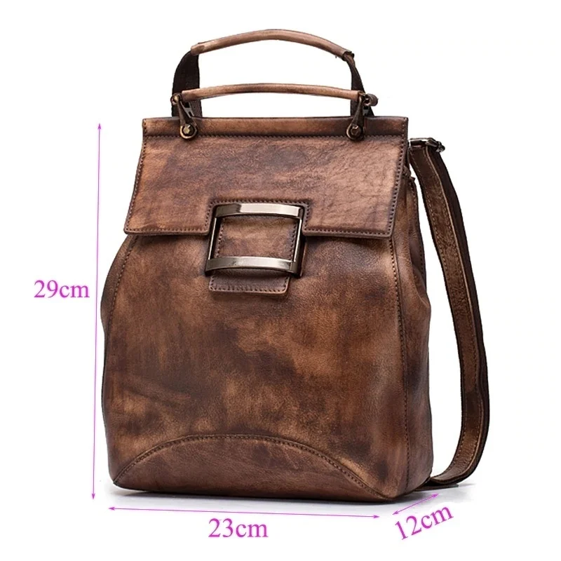 GAGACIA Vintage Handmade Backpacks For Women Luxury Flap Pocket Bag High Quality Genuine Leather Women's Backpack Girls Book Bag