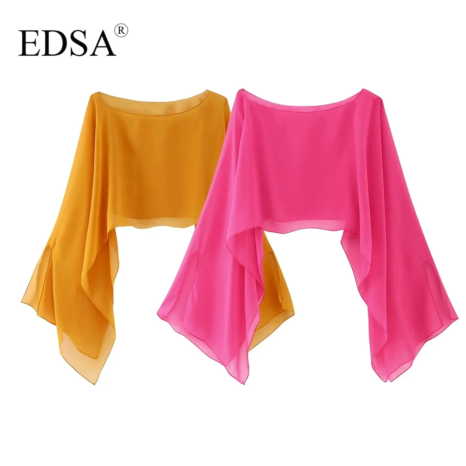 EDSA Women Elegant Chiffon Semi Sheer Cape 2023 Summer Wide Neckline