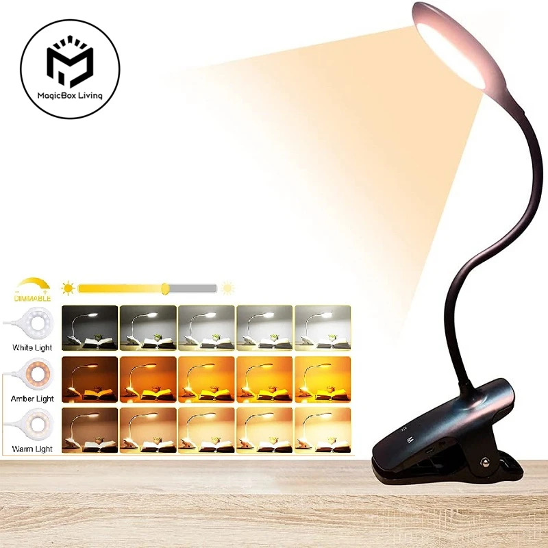 Portable Desk Lamp Rechargeable Reading Light Eye Protect Book Light LED USB Reading Lamp Touch Control Clip Table Desk
