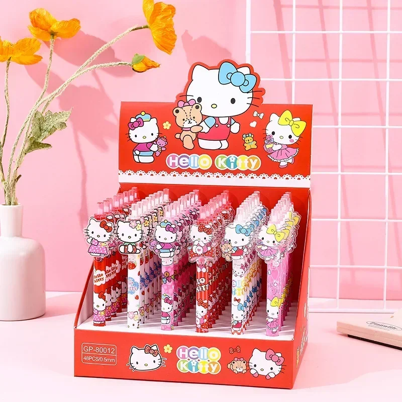 Sanrio Cartoon Gel Pen 48pcs Hello Kitty Happy New Year Creative 0.5 Black School Stationery Office Signature Pens Wholesale kitty blackcat kitty biscuits i knead em you need em apron new year s apron barista apron