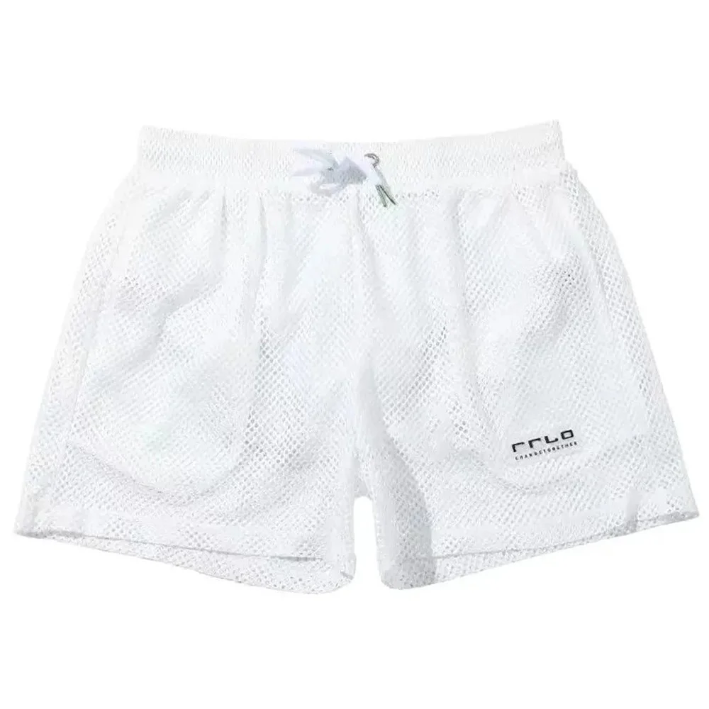 Mens Shorts Mesh See-Through Hollow Sexy Swim Trunks Streetwear Personality Versatile Holiday Beach Pants Men'S Clothing 2024 3